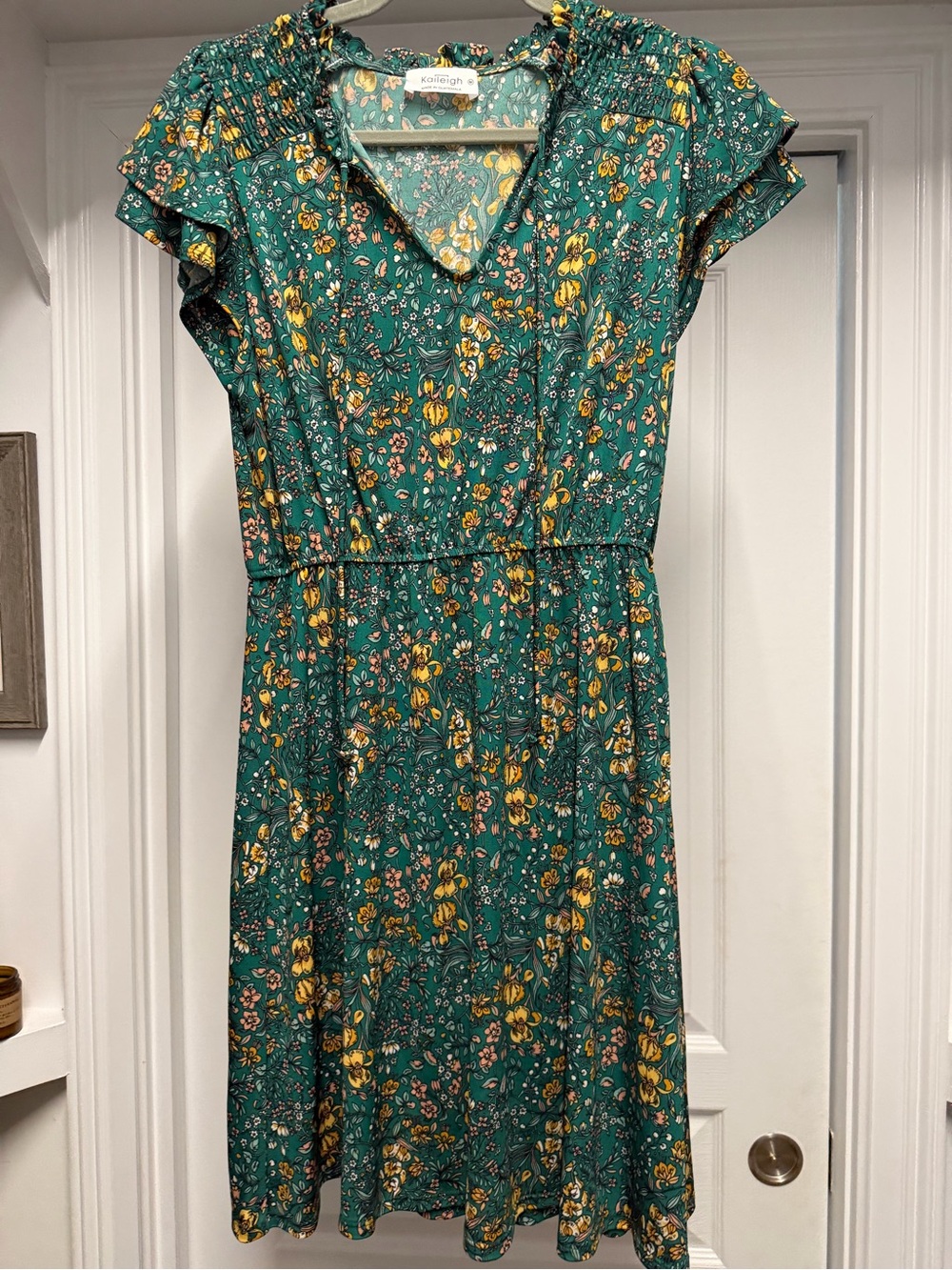Kaileigh Teal Floral Midi Dress with Yellow & Pink Accents